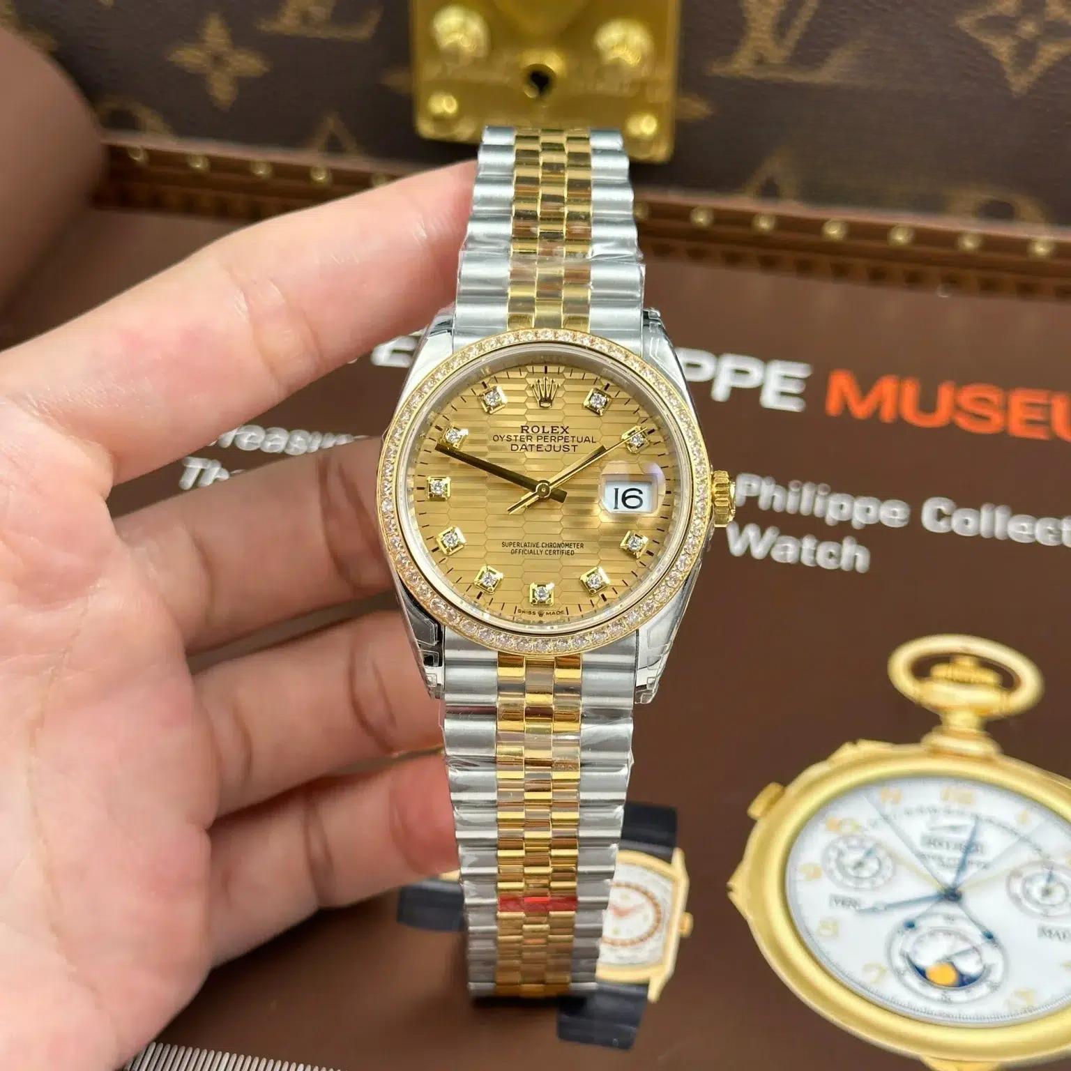 Rolex Datejust 126283RBR Two Tone Yellow Gold Fluted-Motif Diamond Dial Diamond Bezel Jubilee 11 Best Replica VSF 36mm