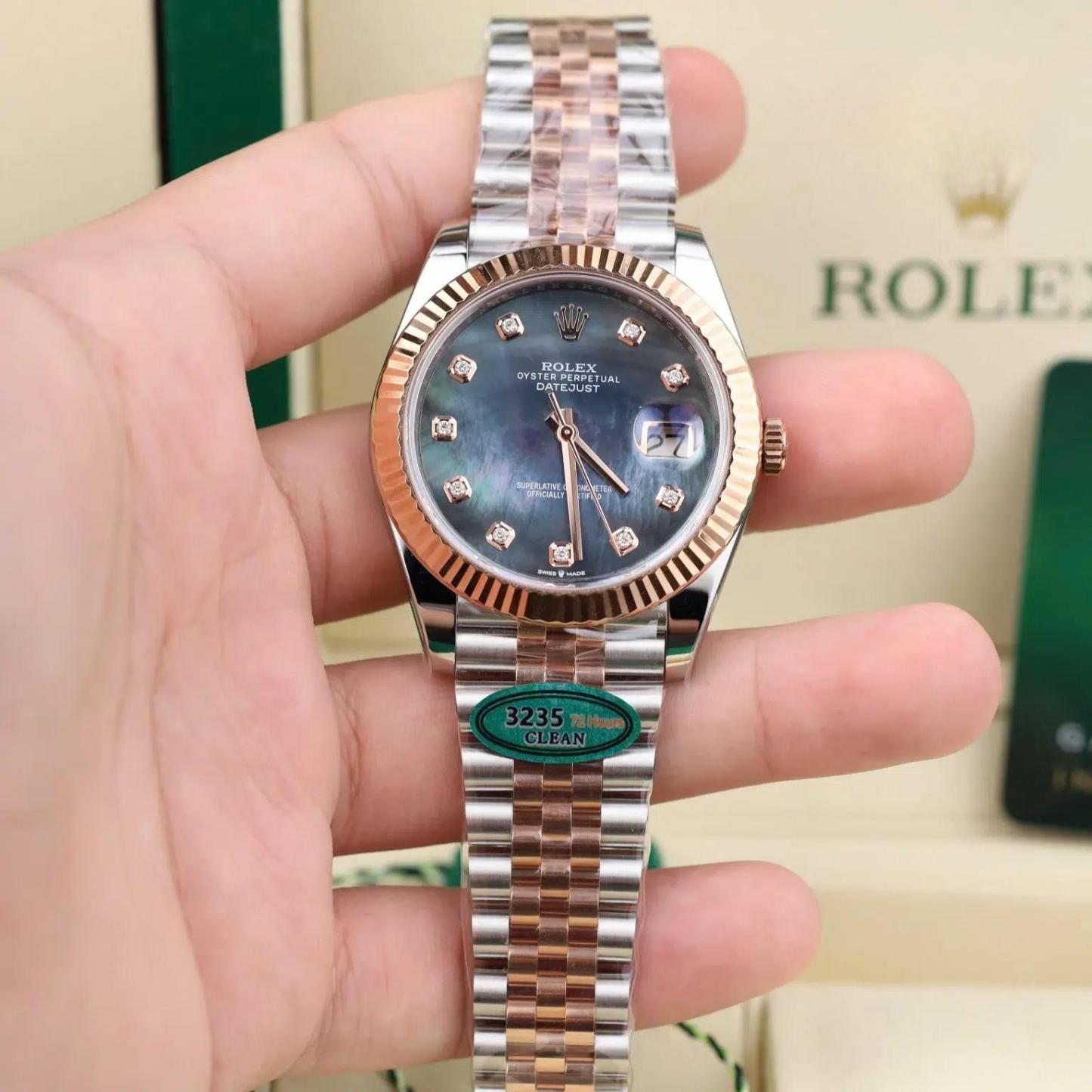 Rolex Datejust 126331 Steel & Rose Gold Custom Black Mother of Pearl Dial Moissanite Markers Jubilee 11 Best Edition 41mm