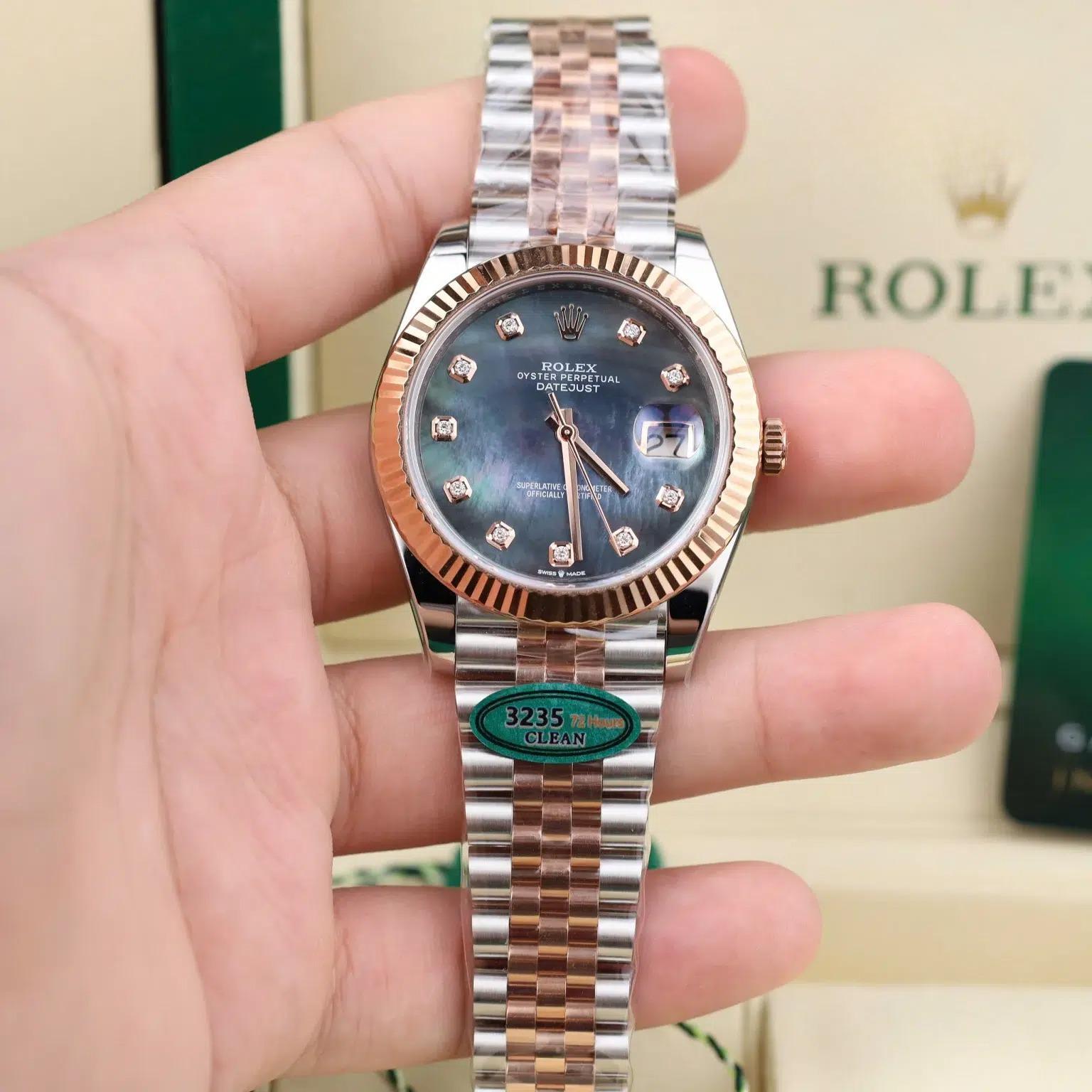 Rolex Datejust 126331 Steel & Rose Gold Custom Black Mother of Pearl Dial Moissanite Markers Jubilee 11 Best Edition 41mm