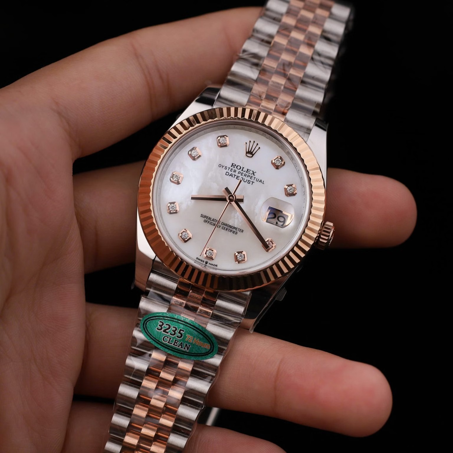 Rolex Datejust 126331-0014 Steel & Rose Gold Custom Natural MOP Dial Moissanite Markers Jubilee Bracelet 11 Best Replica 41mm