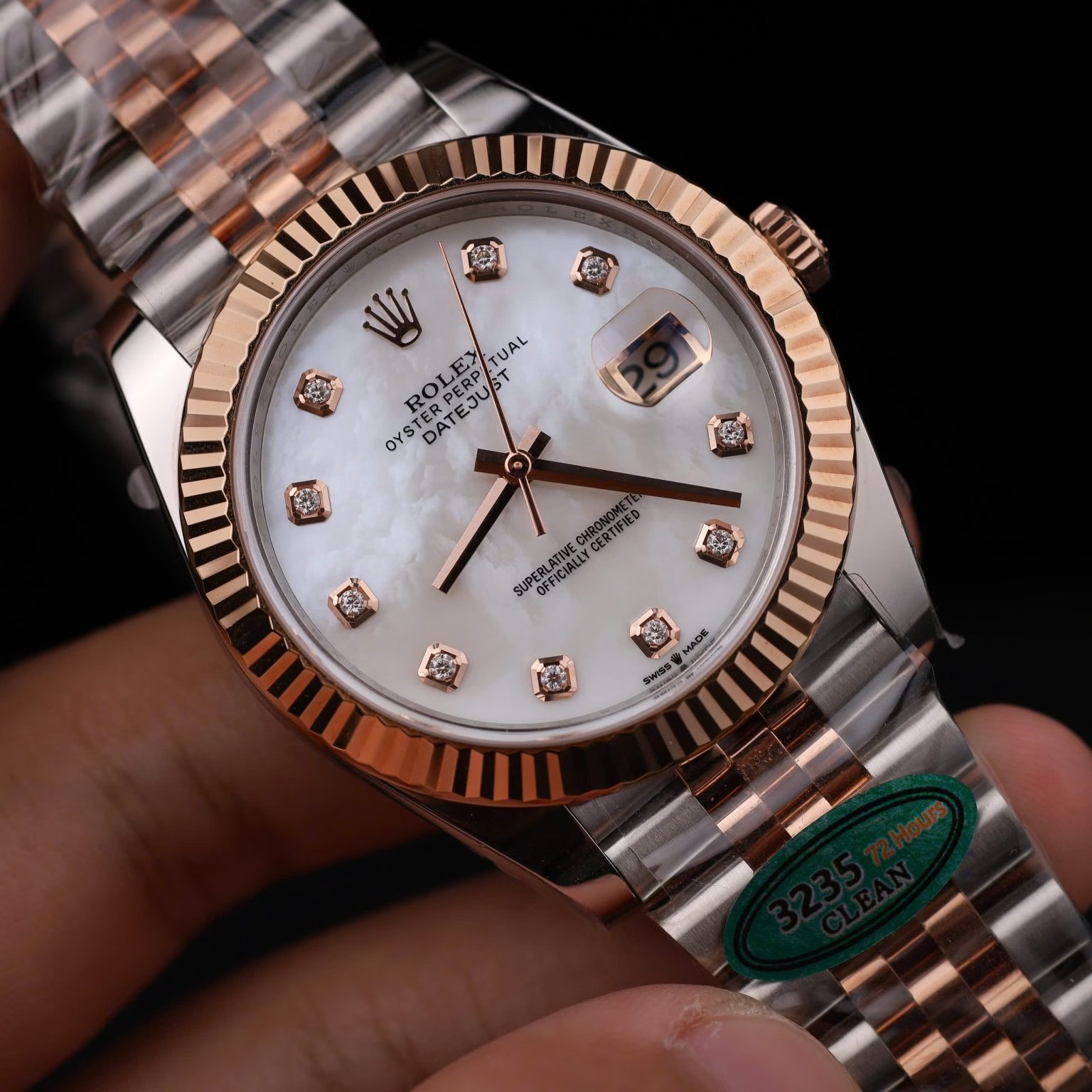 Rolex Datejust 126331-0014 Steel & Rose Gold Custom Natural MOP Dial Moissanite Markers Jubilee Bracelet 11 Best Replica 41mm