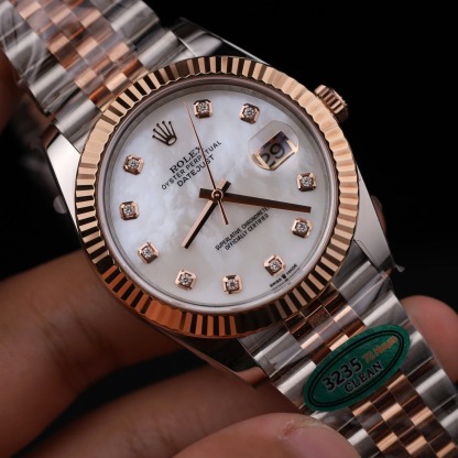 Rolex Datejust 126331-0014 Steel & Rose Gold Custom Natural MOP Dial Moissanite Markers Jubilee Bracelet 11 Best Replica 41mm
