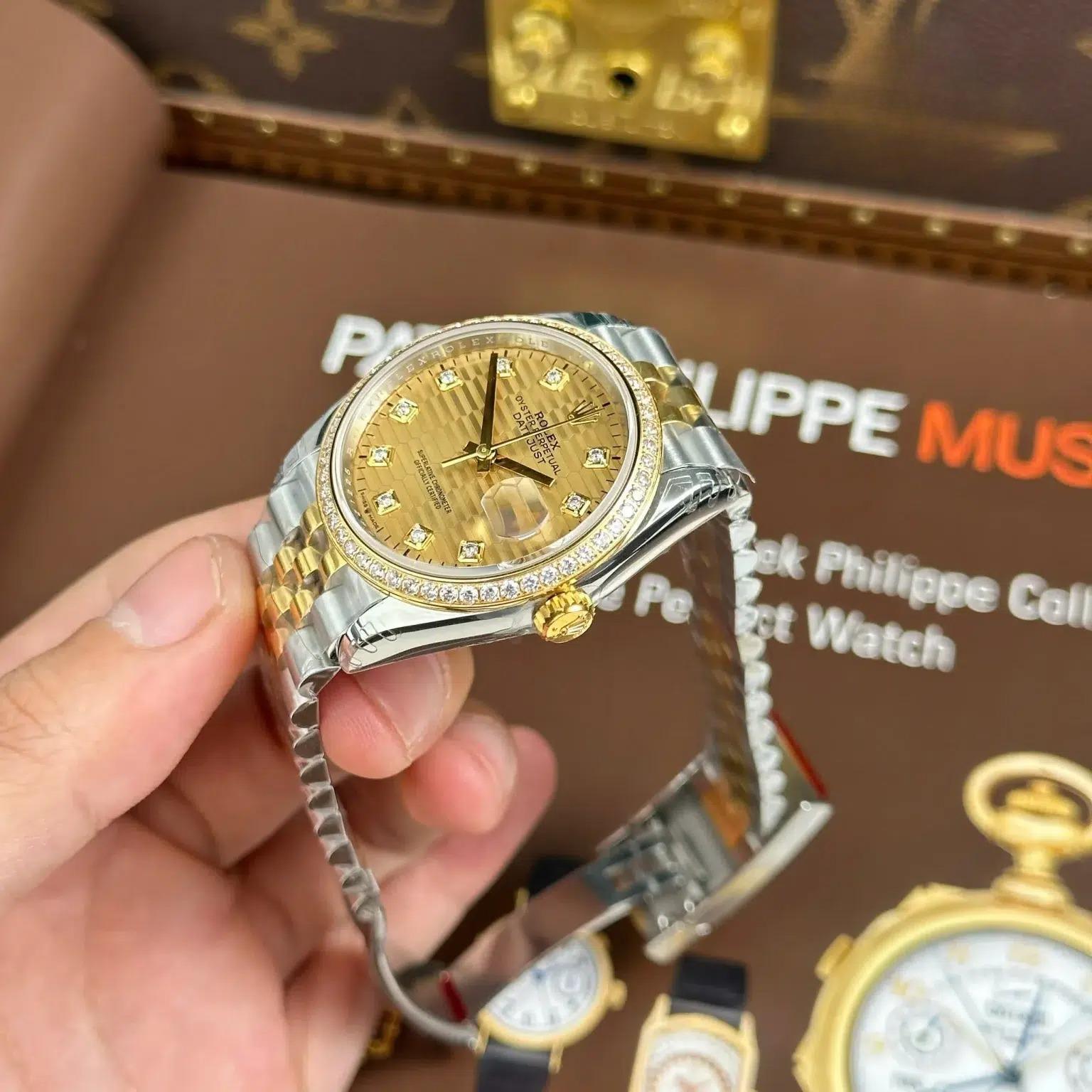 Rolex Datejust 126283RBR Two Tone Yellow Gold Fluted-Motif Diamond Dial Diamond Bezel Jubilee 11 Best Replica VSF 36mm