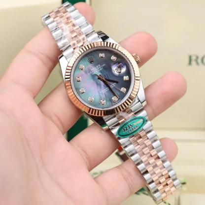 Rolex Datejust 126331 Steel & Rose Gold Custom Black Mother of Pearl Dial Moissanite Markers Jubilee 11 Best Edition 41mm