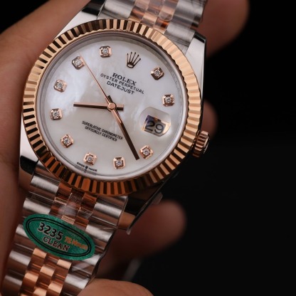 Rolex Datejust 126331-0014 Steel & Rose Gold Custom Natural MOP Dial Moissanite Markers Jubilee Bracelet 11 Best Replica 41mm