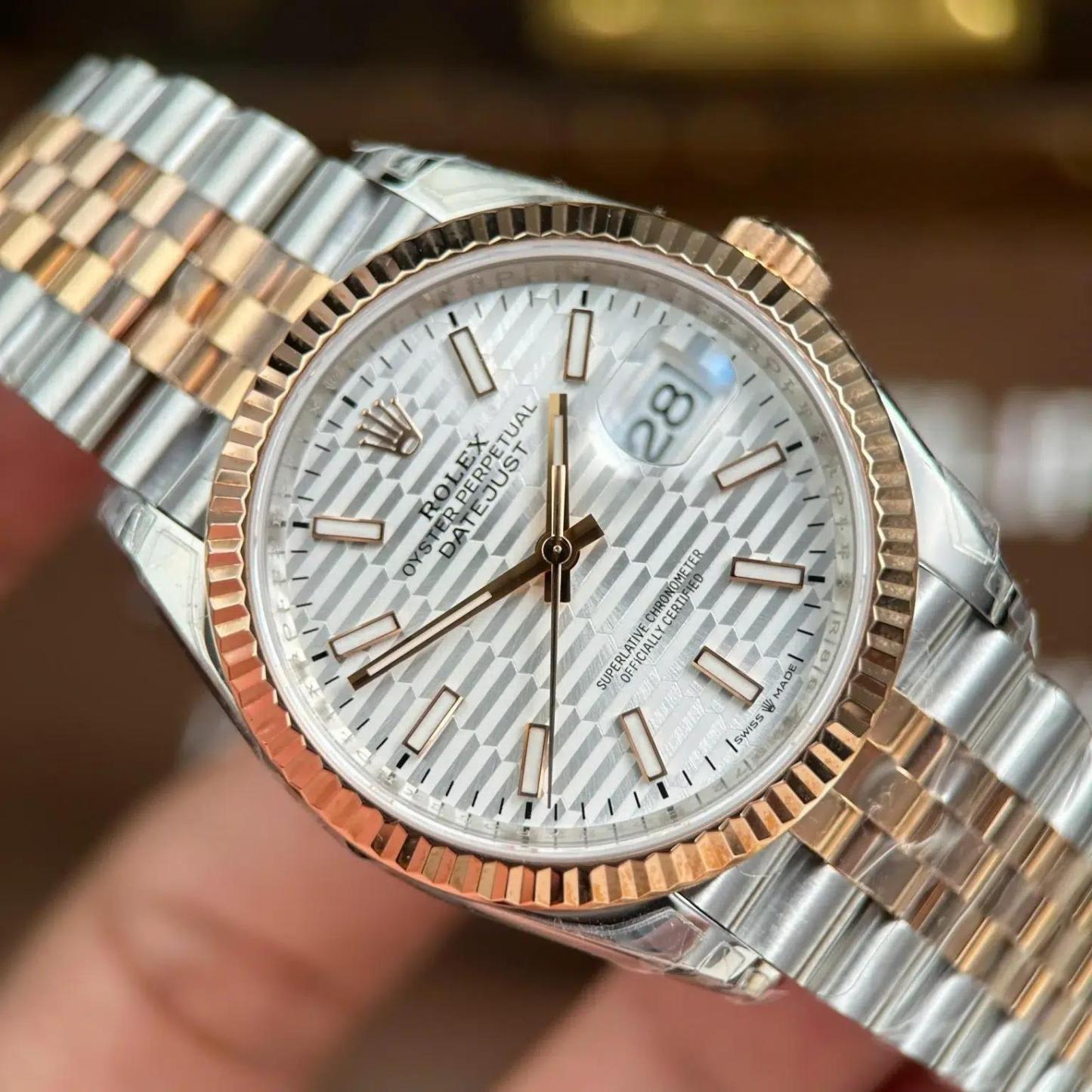 Rolex Datejust 126231 Two Tone Rose Gold Silver Fluted-Motif Luminous Dial Jubilee Bracelet 11 Best Replica 36mm