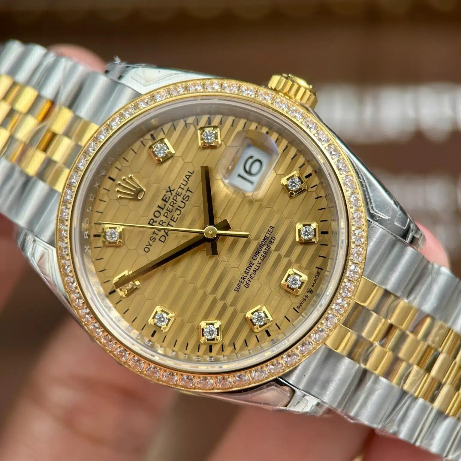 Rolex Datejust 126283RBR Two Tone Yellow Gold Fluted-Motif Diamond Dial Diamond Bezel Jubilee 11 Best Replica VSF 36mm