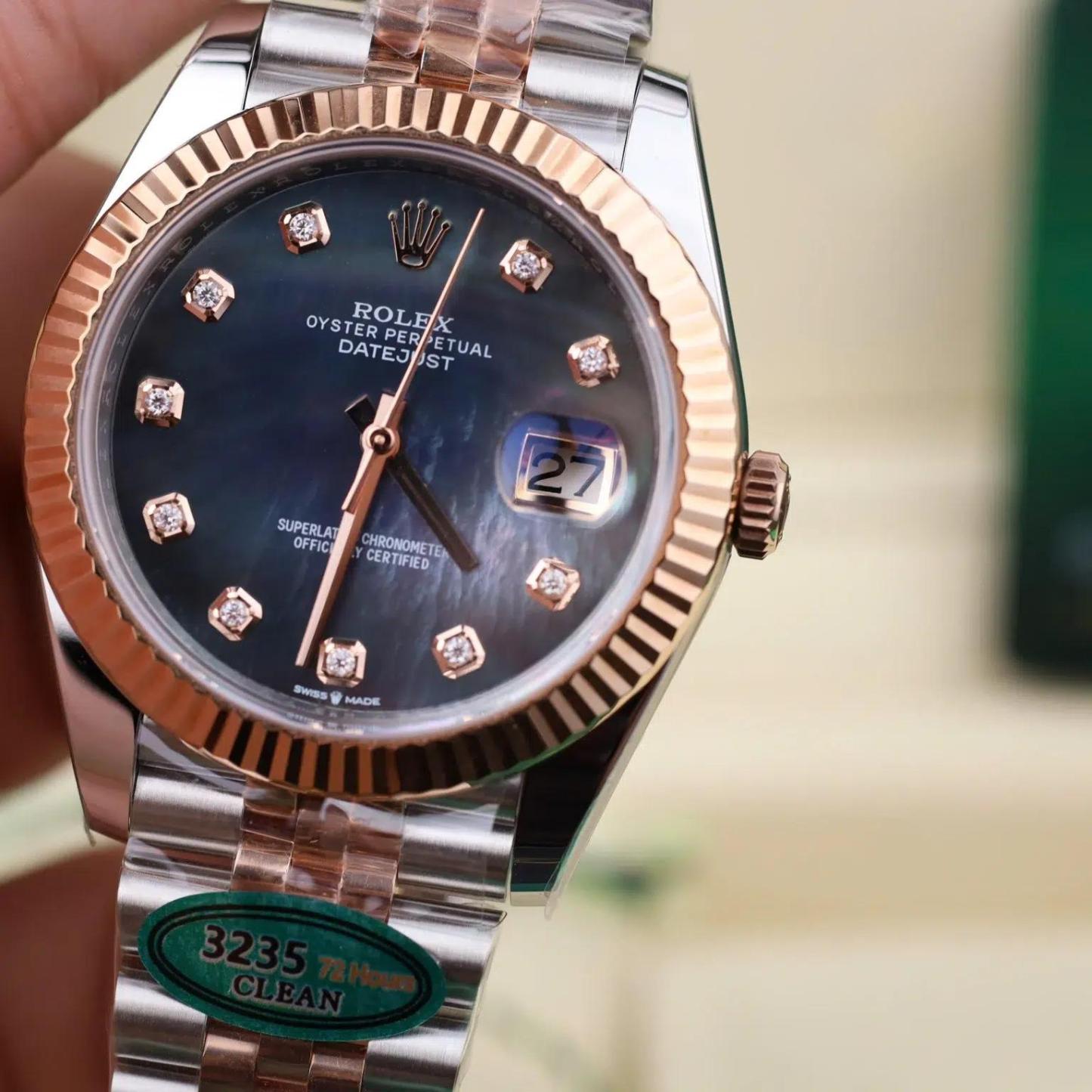Rolex Datejust 126331 Steel & Rose Gold Custom Black Mother of Pearl Dial Moissanite Markers Jubilee 11 Best Edition 41mm