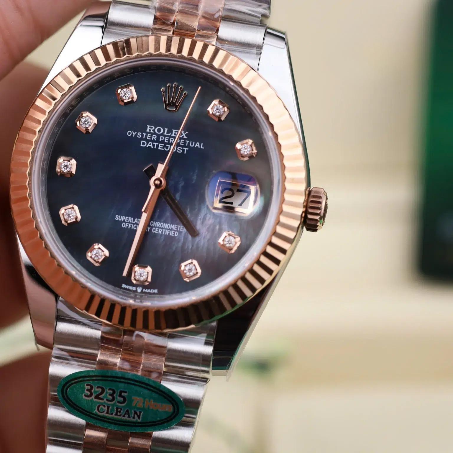Rolex Datejust 126331 Steel & Rose Gold Custom Black Mother of Pearl Dial Moissanite Markers Jubilee 11 Best Edition 41mm