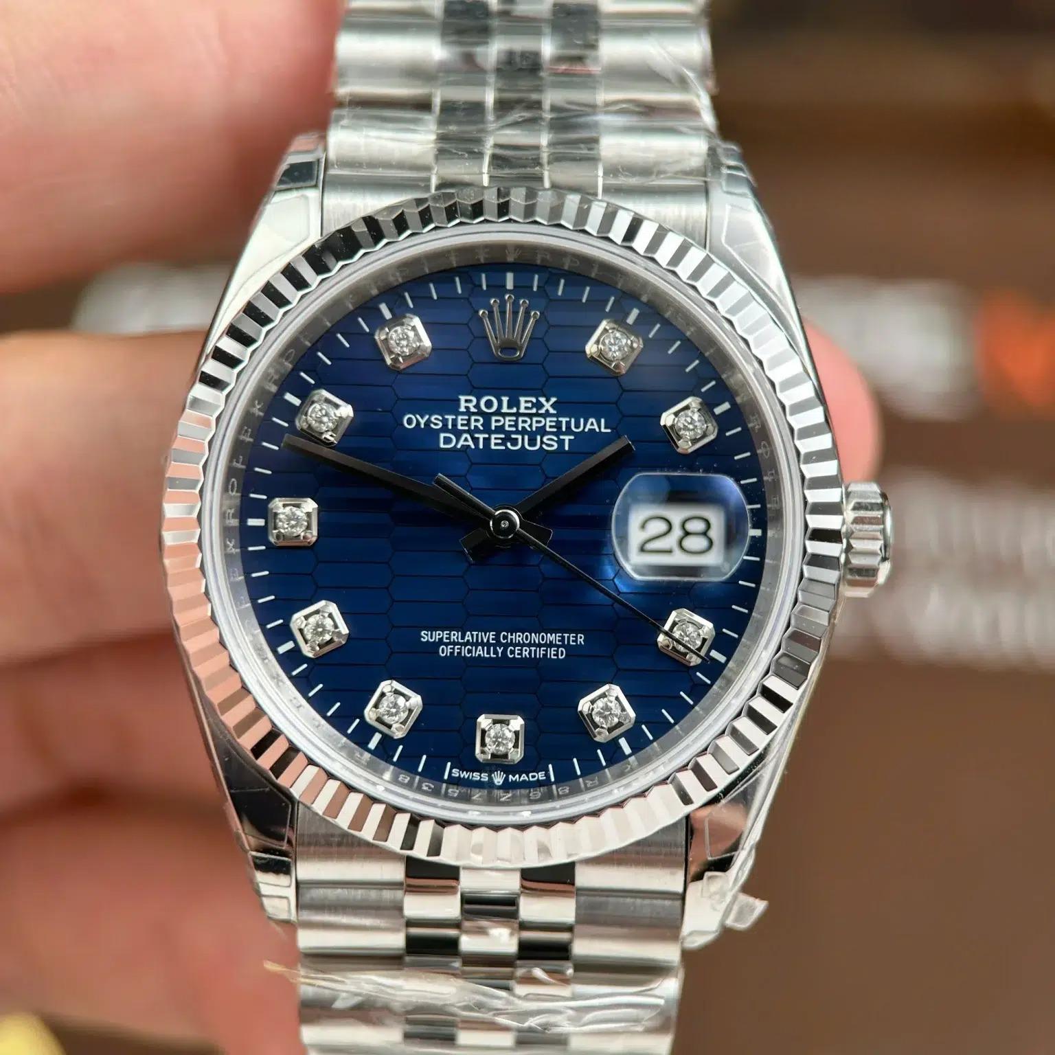 Rolex Datejust 126234 Blue Fluted-Motif Diamond Dial Jubilee Top Quality Replica 36mm