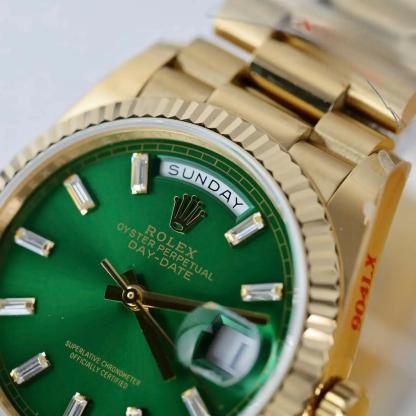Rolex Day-Date 128238-0130 Yellow Gold Bright Green Diamond-set Dial Super Clone QF 36mm