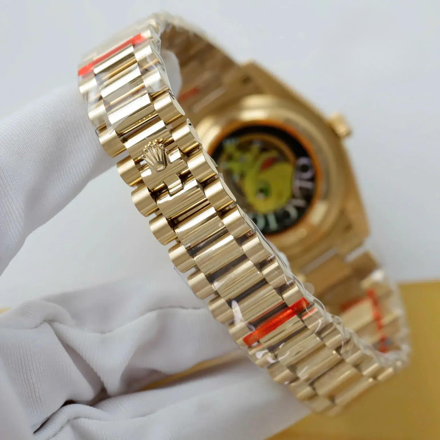 Rolex Day-Date 128238-0130 Yellow Gold Bright Green Diamond-set Dial Super Clone QF 36mm