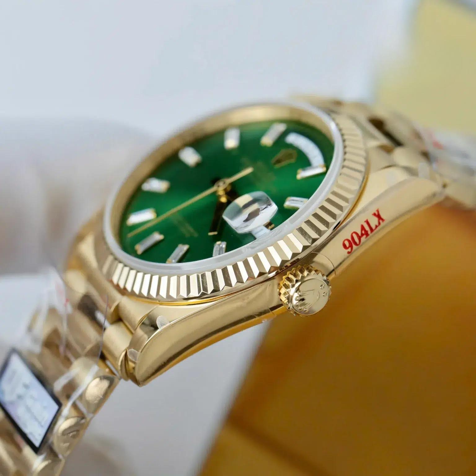 Rolex Day-Date 128238-0130 Yellow Gold Bright Green Diamond-set Dial Super Clone QF 36mm