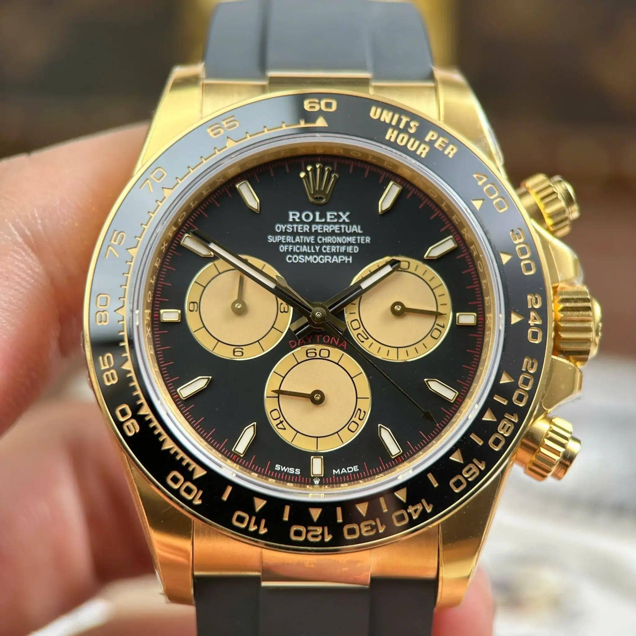 Rolex Daytona 126518LN Yellow Gold Intense Black & Champagne-Colour Dial Oysterflex Bracelet Best Replica VSF 40mm