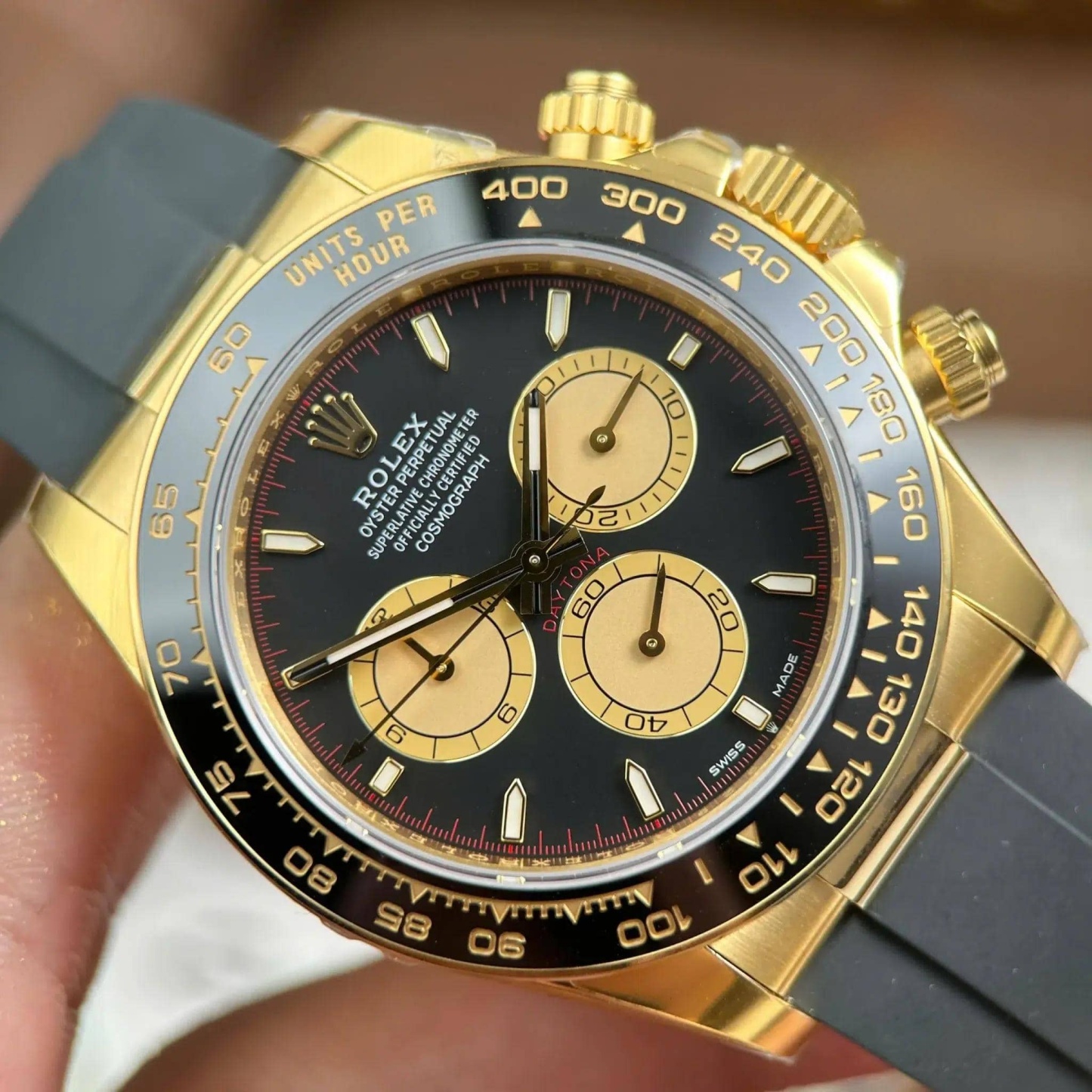 Rolex Daytona 126518LN Yellow Gold Intense Black & Champagne-Colour Dial Oysterflex Bracelet Best Replica VSF 40mm