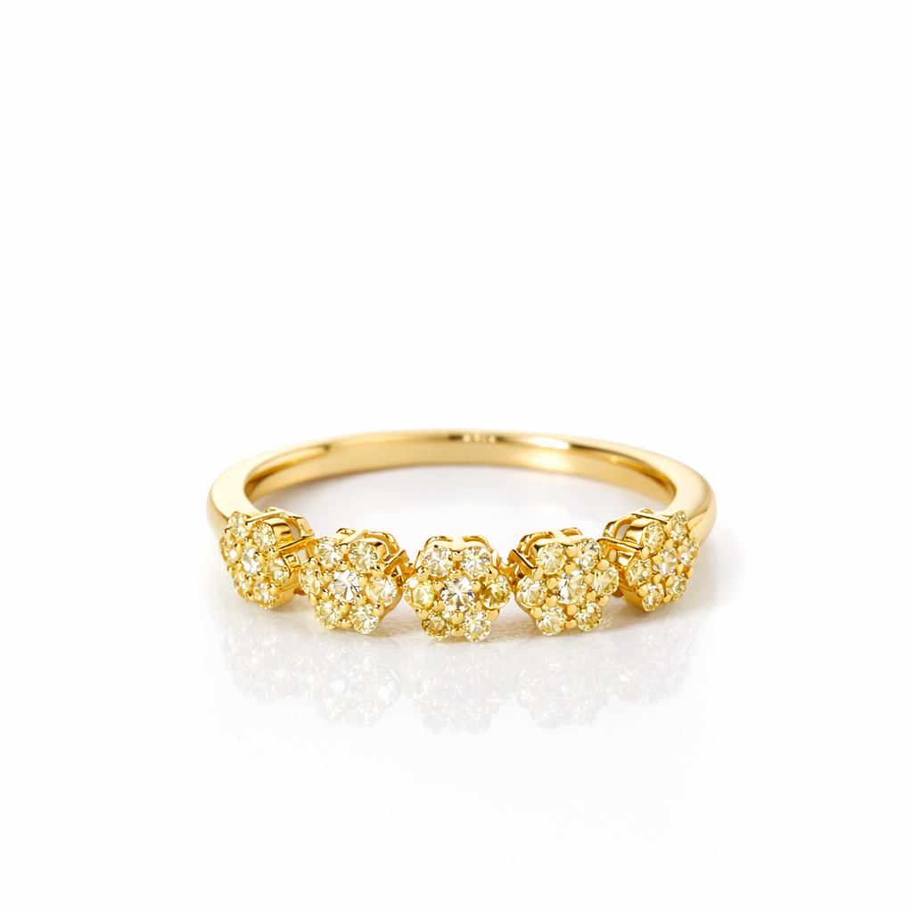 18k gold inlaid with natural yellow diamond ring, featuring 0.32ct of natural diamonds in a halo setting