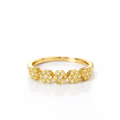 18k gold inlaid with natural yellow diamond ring, featuring 0.32ct of natural diamonds in a halo setting