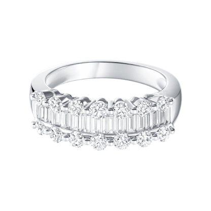 18k gold ring set with a natural diamond; the diamond features a Tapered Baguette cut and weighs 0.60carats.