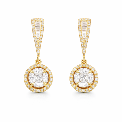 18k earrings set with a 0.60ct natural diamond; featuring a combination of marquise and princess cut diamonds.