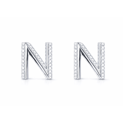 18k gold earring stud with the letter “N” and a 0.10ct natural diamond inlaid.
