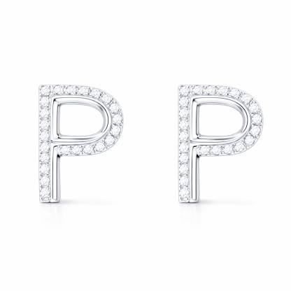 18k gold earring stud with the letter “P” and a 0.10ct natural diamond inlaid.