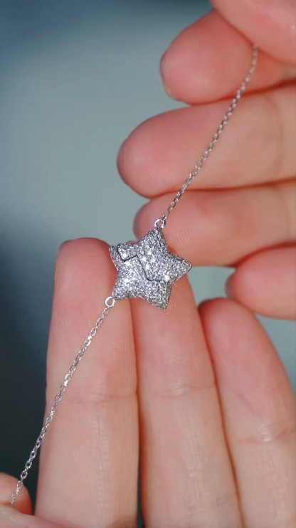 18k Gold Diamond Necklace with Star Design, Natural Diamond 0.40ct