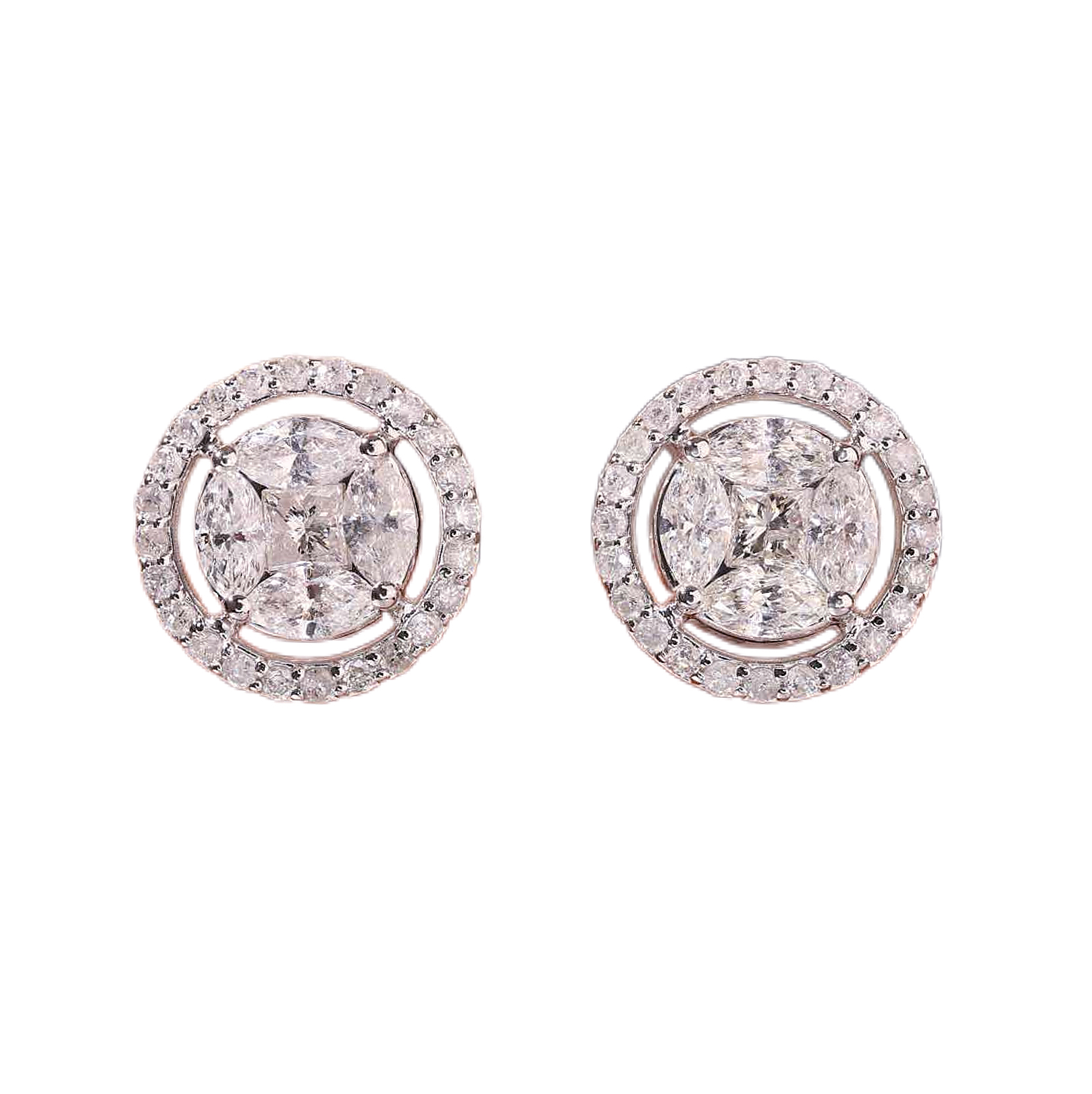 18k Gold Earrings Set with Marquise and Princess Cut Diamonds