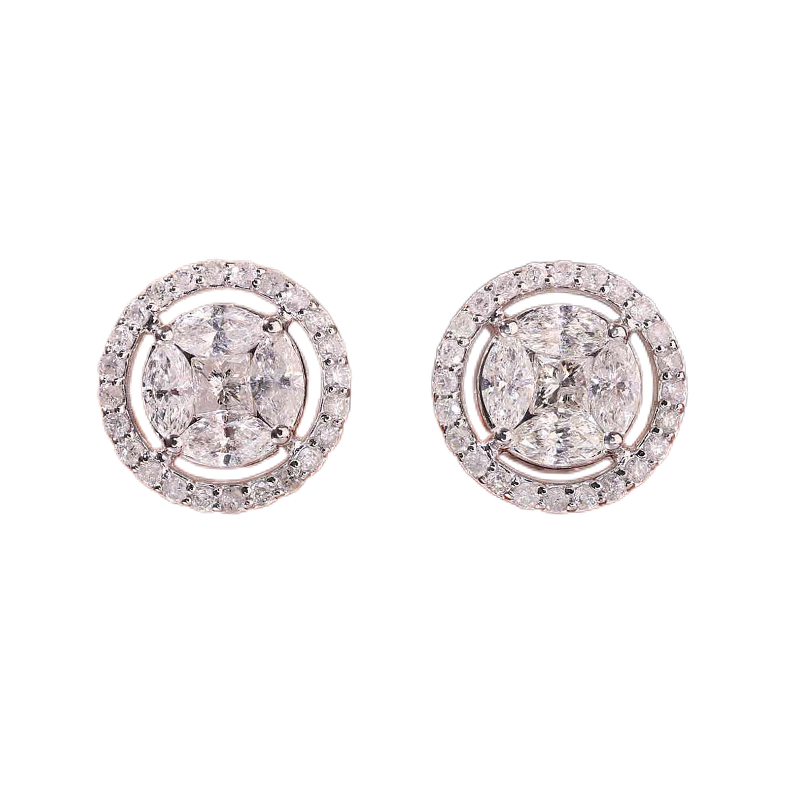 Leaves 18K Gold Natural Diamond Stud Earrings | Cluster-Set 0.24CT Diamonds