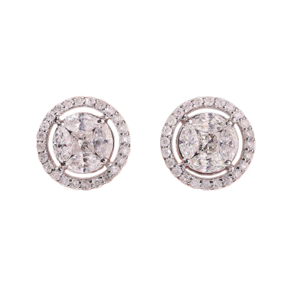 18k Gold Earrings Set with Marquise and Princess Cut Diamonds