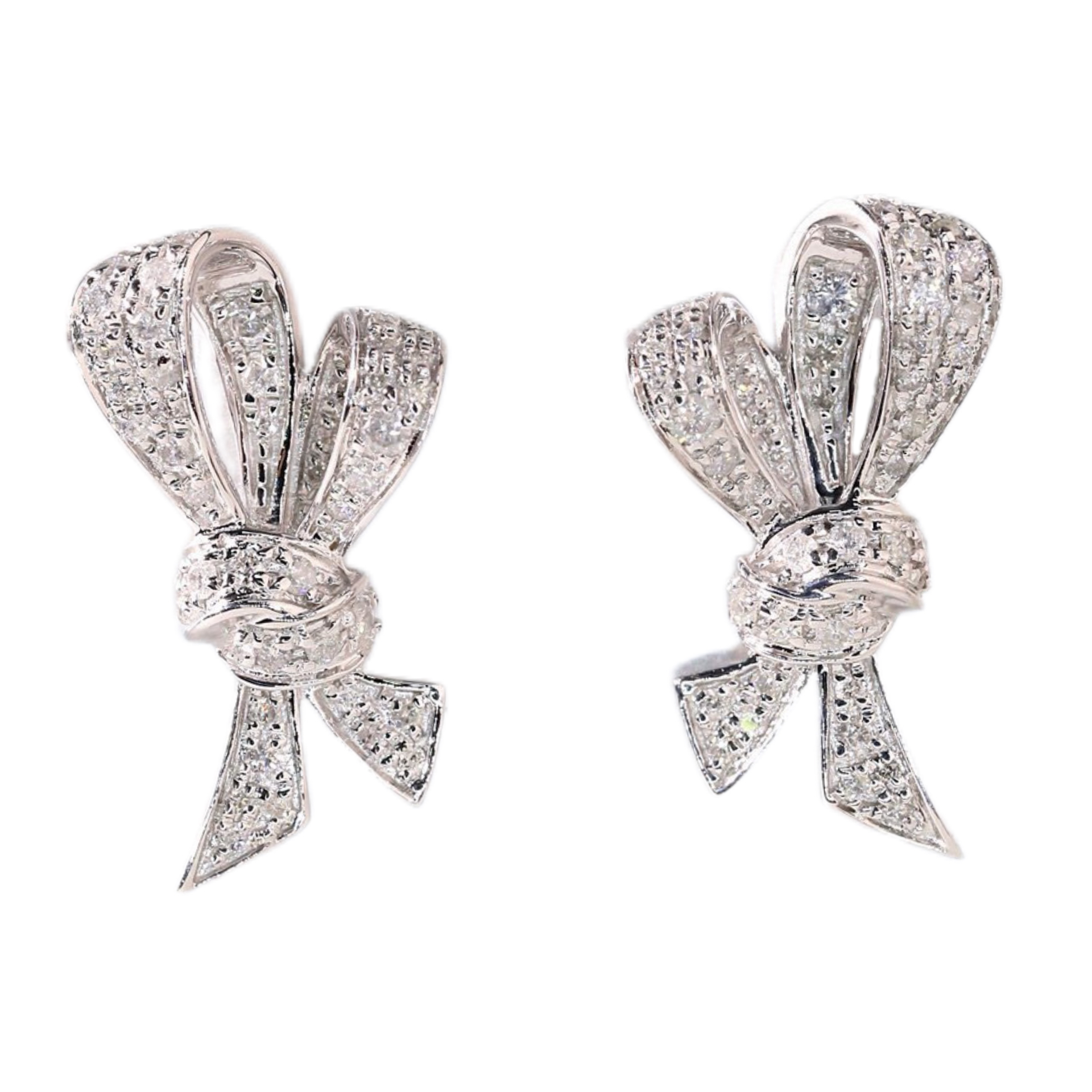 Bow tie 18K Gold Natural Diamond Stud Earrings | Cluster-Set 0.52CT Diamonds 