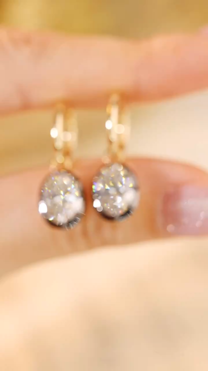 10k Gold Diamond Earrings with Black Gold Design, Oval Lab-Grown Diamond, 4.0ct