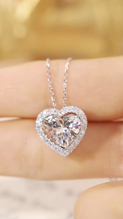 10K gold Heart of Brilliance · 3ct Heart Cut Halo Lab Grown Diamond Necklace