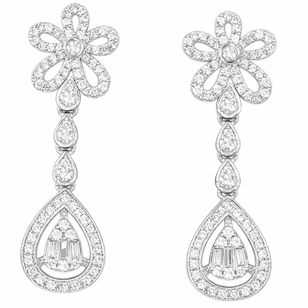 Two-piece style flowers 18k Gold Earrings, Studded with 0.50ct Natural Diamond 