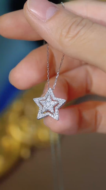 18k Gold Diamond Necklace with Star Design, Natural Diamond 0.40ct