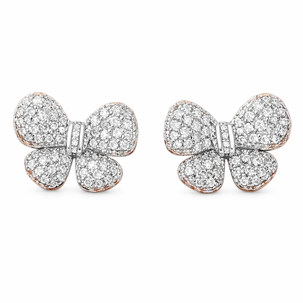 18k gold earrings with a bow design, featuring a natural diamond of 0.80carats