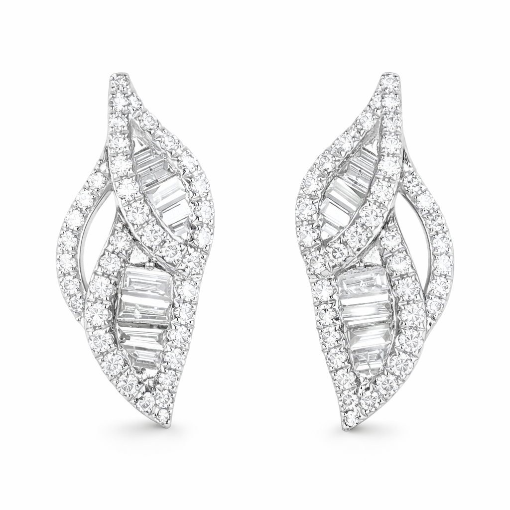 leaves 18k Gold Earrings, Studded with 0.60ct Natural Diamond 