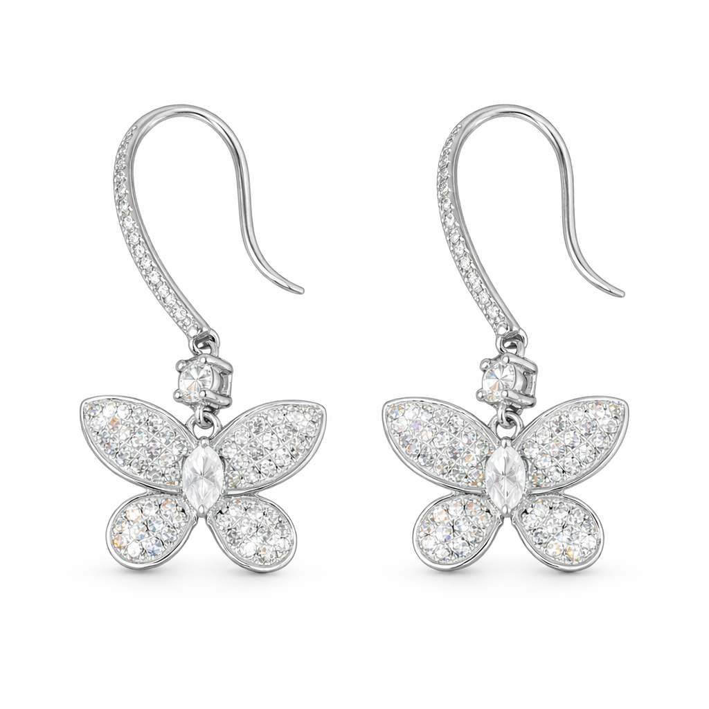 18-karat gold butterfly-shaped earrings, set with a natural diamond of 0.60 carats.