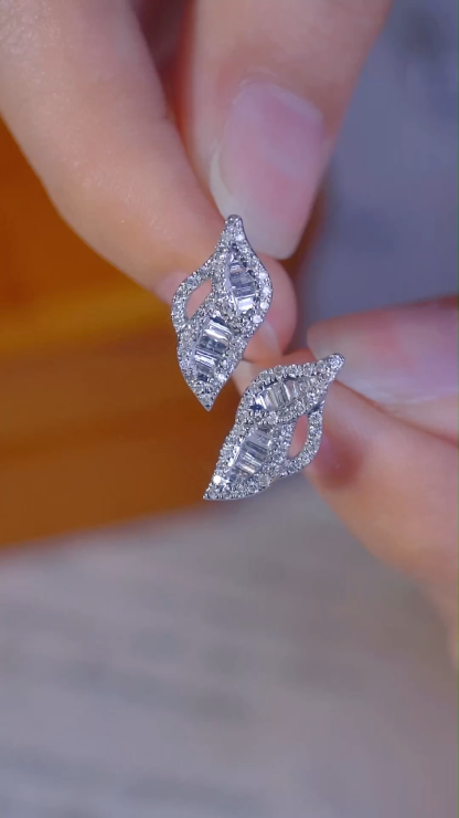 leaves 18k Gold Earrings, Studded with 0.60ct Natural Diamond 