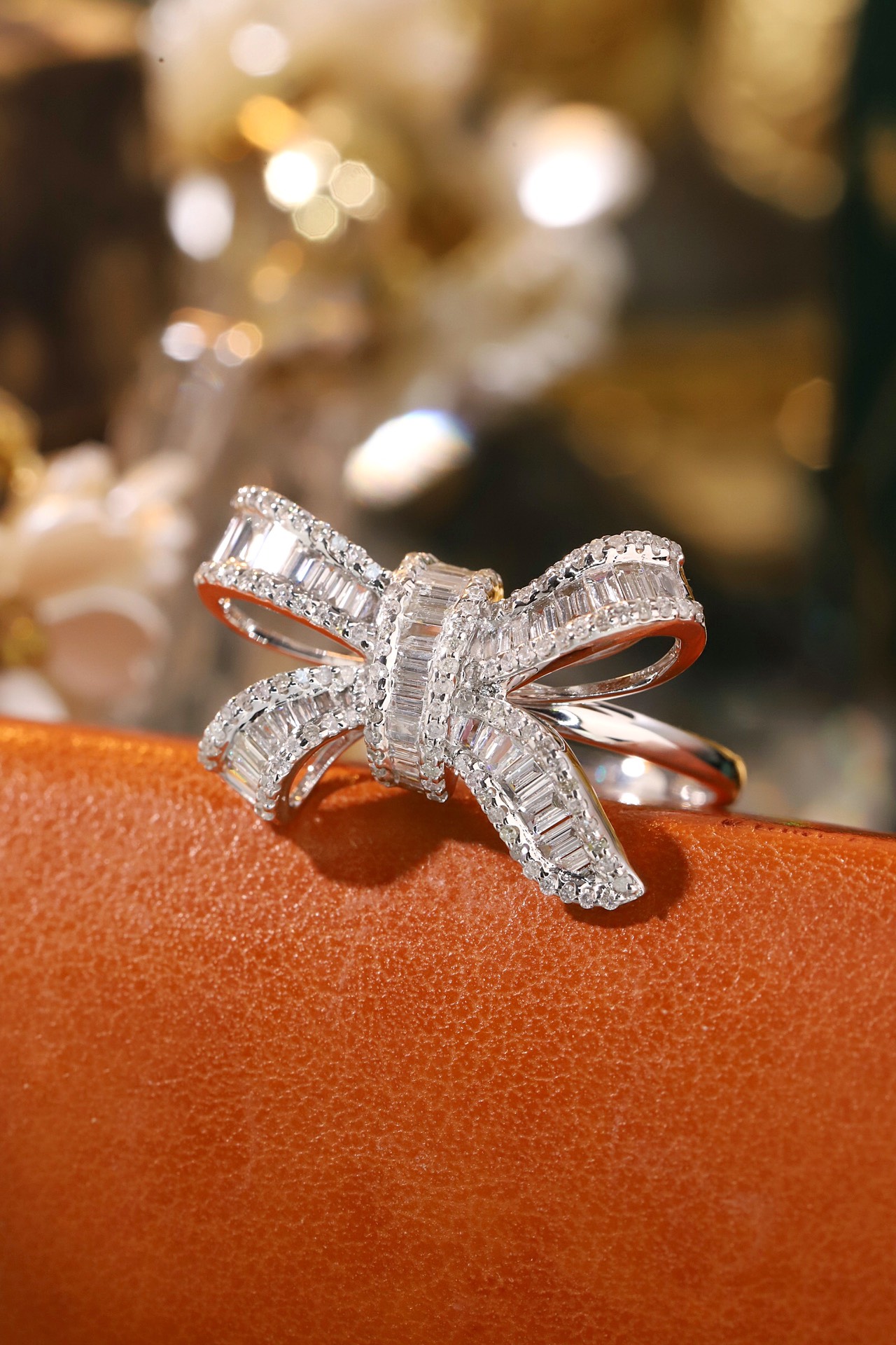 18K Gold 1.0ct Natural Diamond Butterfly Ring Luxury Wedding Jewelry for Women