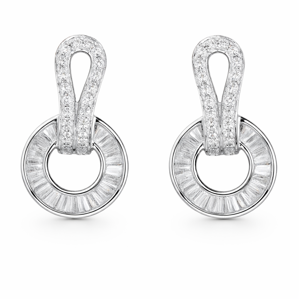 18k Gold Earrings, Studded with 0.60ct Natural Diamond 