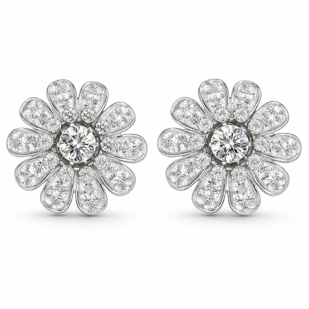 18k gold stud earrings set with 0.46ct diamond prong flowers