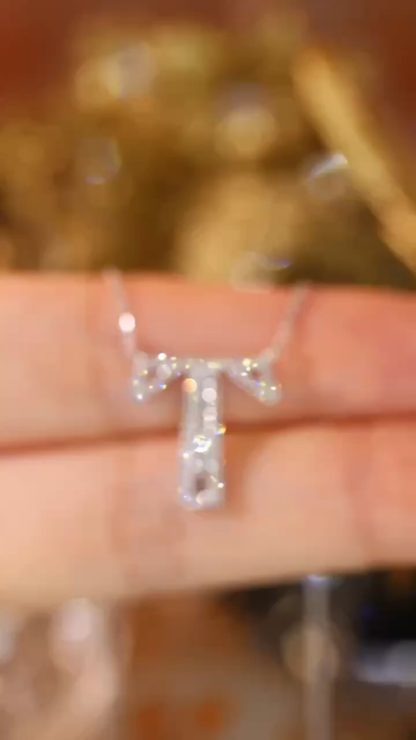 18k Gold Necklace with the Letter "T" Inlaid with 0.35ct Natural Diamond