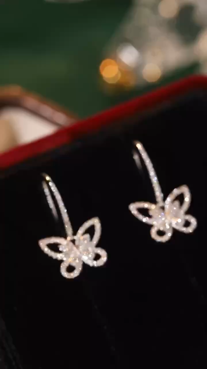 Butterfly 18K Gold Natural Diamond Stud Earrings | Cluster-Set 0.28CT Diamonds 