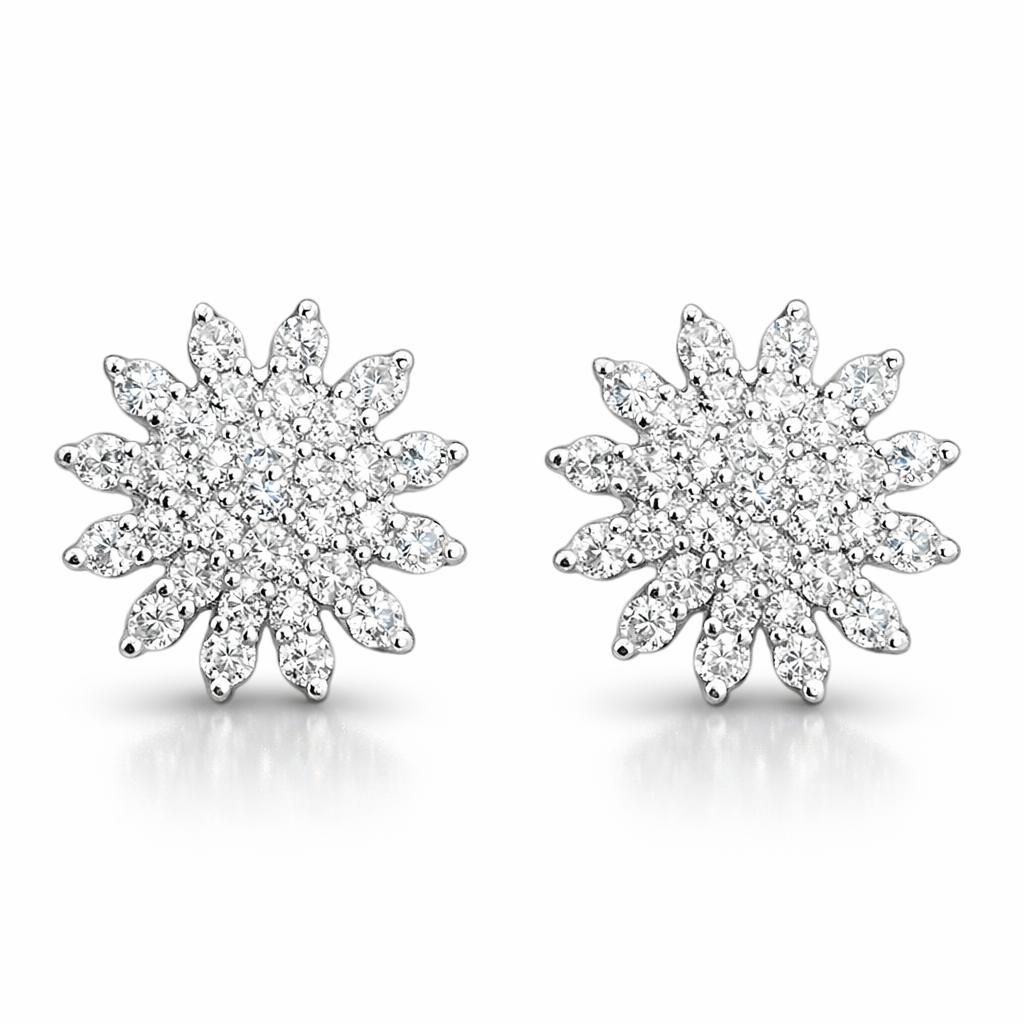 18K Gold Natural Diamond Stud Earrings | Cluster-Set 1.00 CTW Diamonds