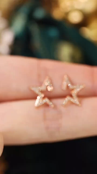 18k Gold Diamond Earrings with Star Design, Natural Diamond 0.20ct
