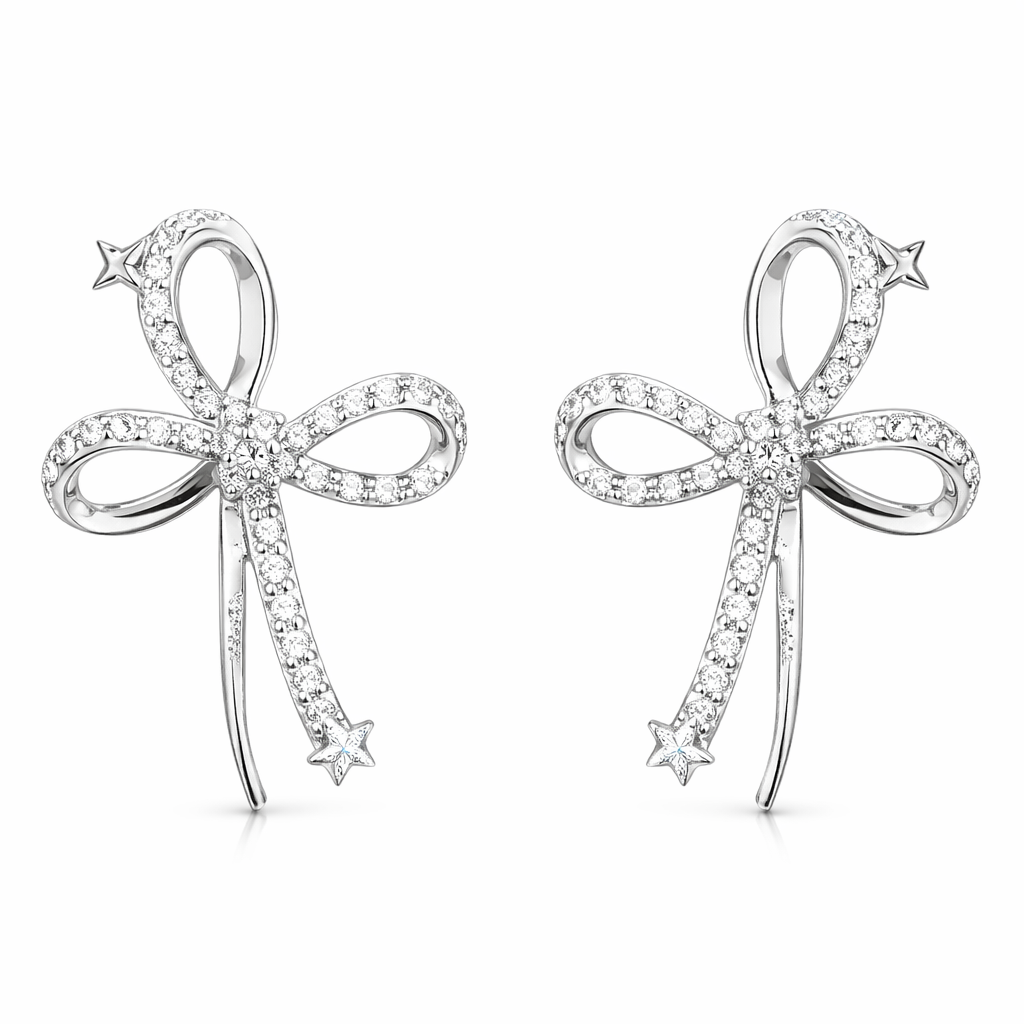 18k gold earrings with a bow design, featuring a natural diamond of 0.22carats.