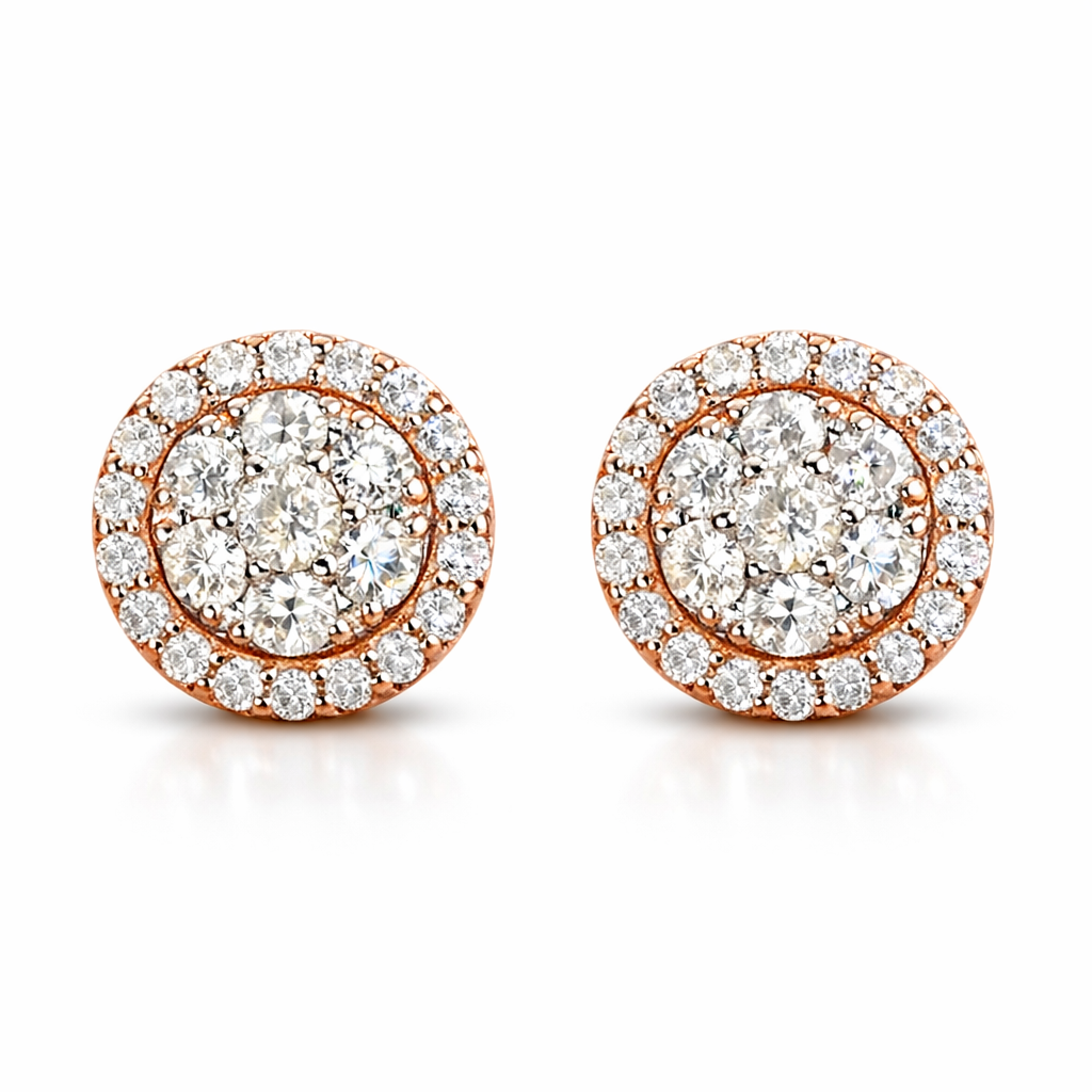 18-karat gold earrings set with a natural diamond of 0.50 carats, in a cluster setting.