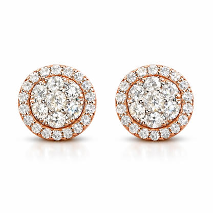 18-karat gold earrings set with a natural diamond of 0.50 carats, in a cluster setting.