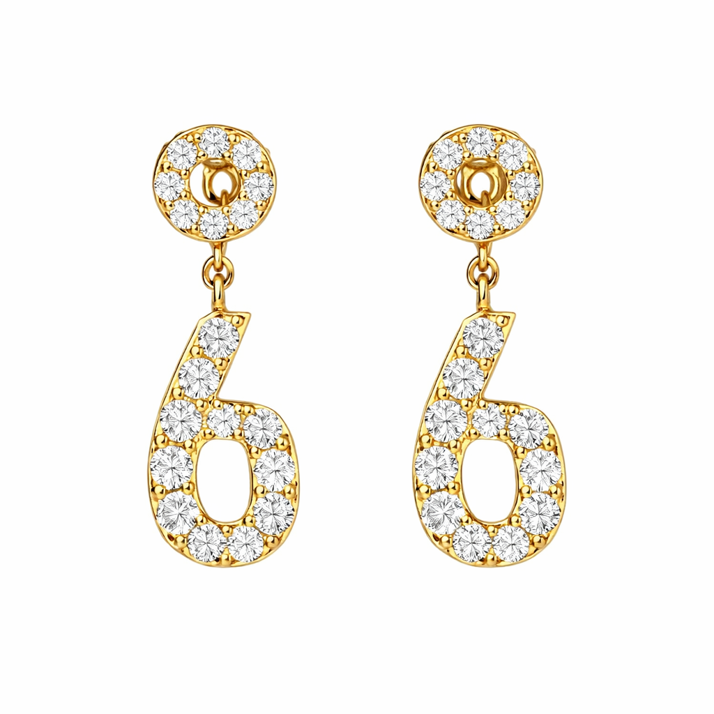 18k gold earring stud set with 0.36ct natural diamond and the number “6” embossed on it.