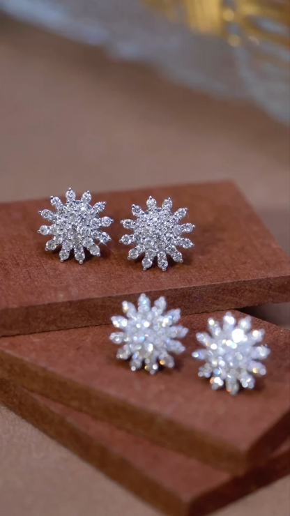 18K Gold Natural Diamond Stud Earrings | Cluster-Set 1.00 CTW Diamonds